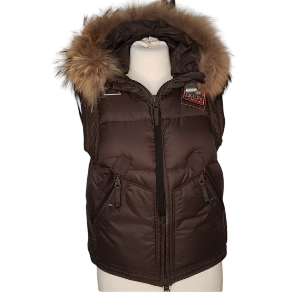 PARAJUMPERS PJS USAF squadron 061142 RM down vest real fur hood size medium